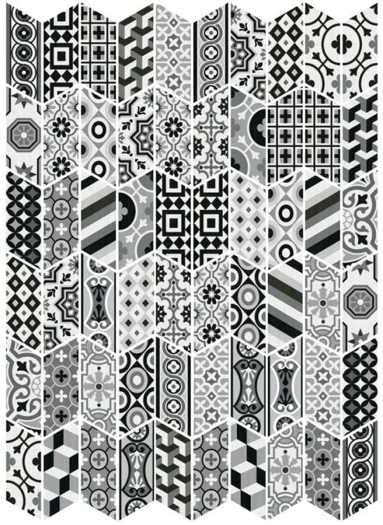 CHEVRON FLOOR Patchwork B&W Izquierdo 9x20,5 (EQ-10D) (1bal=1m2)
