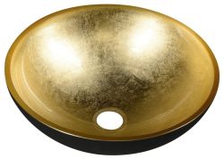 MURANO BLACK-GOLD, umywalka szklana okrągła 40x14cm, złoto/czarna
