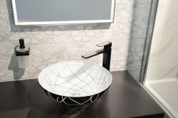 MURANO LINEA, umywalka szklana okrągła 40x14cm, czarna/biała
