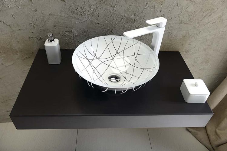MURANO LINEA, umywalka szklana okrągła 40x14cm, czarna/biała
