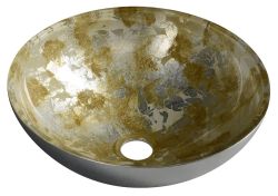 MURANO ANIMA, umywalka szklana okrągła 40x14cm, srebro/złoto