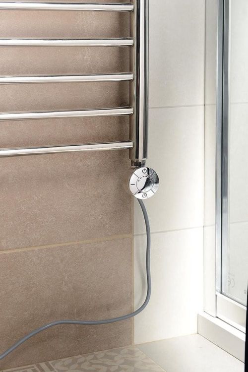 Grzałka elektryczna z termostatem, kabel prosty, 400 W, chrom