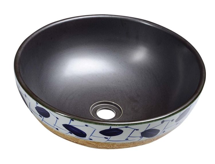 PRIORI umywalka ceramiczna, średnica 42cm,15cm, Czarno-brązowy i niebieski wzór