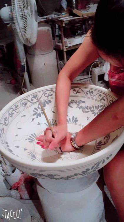 PRIORI umywalka ceramiczna, średnica 42cm,15cm, Czarno-brązowy i niebieski wzór