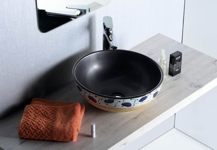 PRIORI umywalka ceramiczna, średnica 42cm,15cm, Czarno-brązowy i niebieski wzór