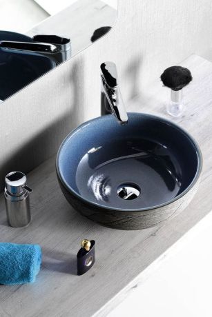Przejdź do produktu PRIORI umywalka ceramiczna nablatowa Ø 41 cm, niebieski/szary