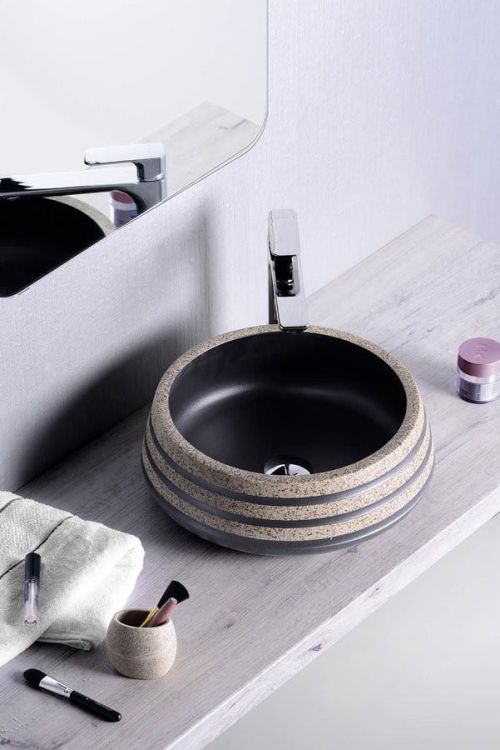 PRIORI umywalka ceramiczna, średnica 41cm, 15cm, czarny/kamień