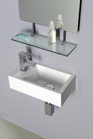 Przejdź do produktu AMAROK umywalka kompozytowa 40x22cm, biała, bateria z lewej strony