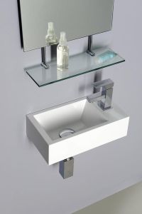 AMAROK umywalka kompozytowa 40x11x22cm, biała, bateria z prawej strony