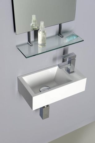 Przejdź do produktu AMAROK umywalka kompozytowa 40x22cm, biała, bateria z prawej strony