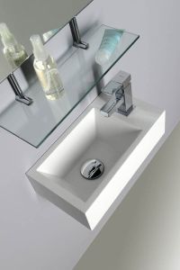 AMAROK umywalka kompozytowa 40x11x22cm, biała, bateria z prawej strony