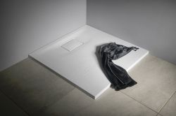 ACORA brodzik kompozytowy, kwadrat 90x90x3,5cm, biały, dekor kamień