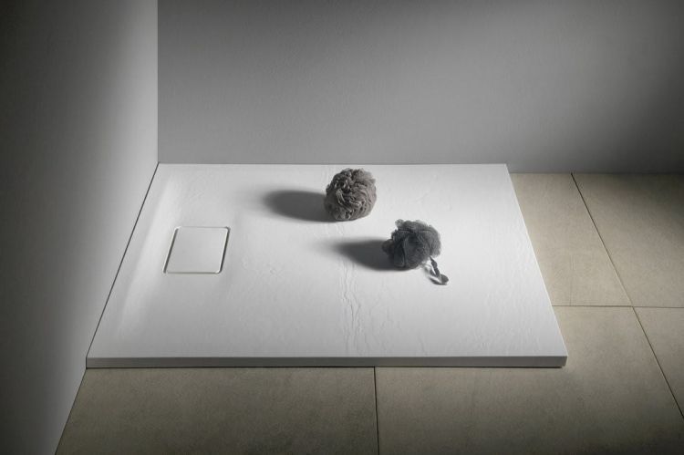 ACORA brodzik kompozytowy, prostokąt 100x80x3,5cm, biały, dekor kamień