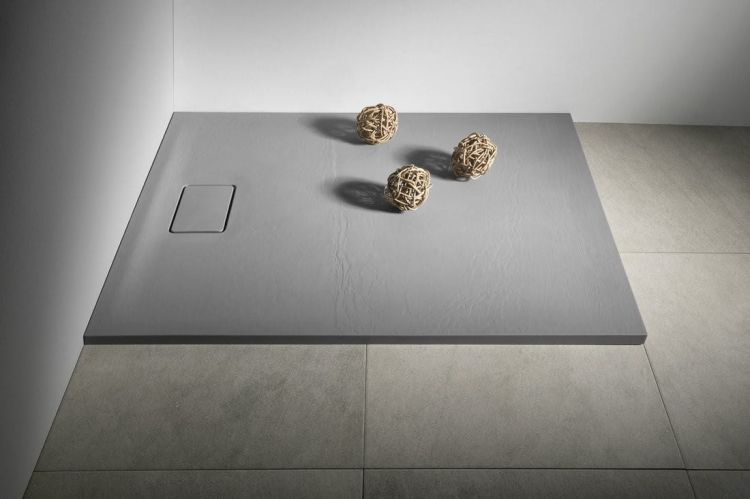 ACORA brodzik kompozytowy, prostokąt 100x80x3,5cm, szary, dekor kamień