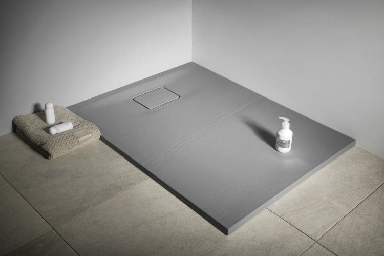 ACORA brodzik kompozytowy, prostokąt 120x80x3,5cm, szary, dekor kamień