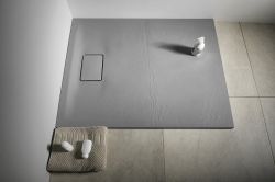 ACORA brodzik kompozytowy, prostokąt 120x80x3,5cm, szary, dekor kamień