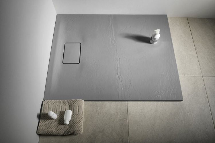 ACORA brodzik kompozytowy, prostokąt 120x80x3,5cm, szary, dekor kamień