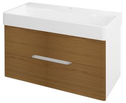 MEDIENA szafka umywalkowa 96,5x50,5x48,5cm, kolor biały matowy/dąb natural