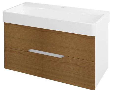 Przejdź do produktu MEDIENA szafka umywalkowa 96x51x48,5cm, biały mat/dąb natural