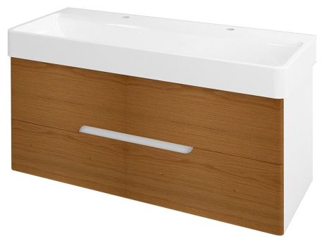 Przejdź do produktu MEDIENA szafka umywalkowa 117x51x48,5cm, biały mat/dąb natural