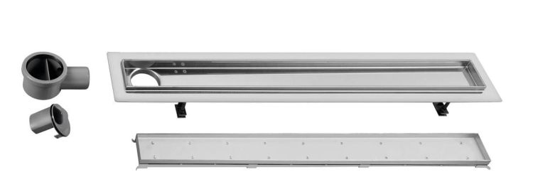 FLOW 87 nierdzewny odpływ liniowy z rusztem wypełnianym płytką 870x150x82 mm