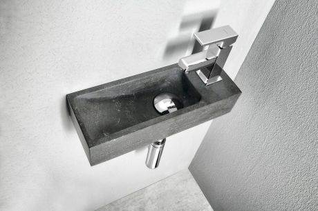 Przejdź do produktu BLOK umywalka kamienna 38x14cm, bateria z prawej strony, antracyt