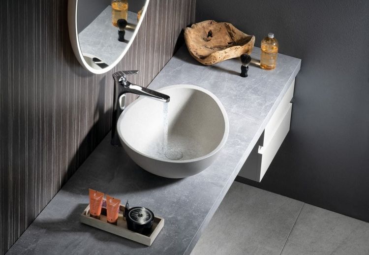 PUNC umywalka betonowa, z korkiem, 53x39 cm, biały piaskowiec