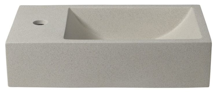 CREST L umywalka betonowa, z korkiem, 40x22 cm, biały piaskowiec