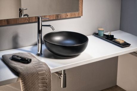 Przejdź do produktu RONDANE umywalka ceramiczna nablatowa, średnica 41cm, czarny mat