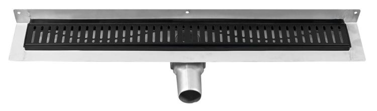 MANUS BLACK odpływ liniowy ze stali nierdzewnej z rusztem ONDA, przyścienny, 750x112x55 mm