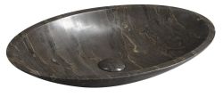 BLOK umywalka kamienna owal 60x11x35 cm, ciemny kamień matowy