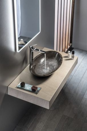 Przejdź do produktu BLOK umywalka kamienna 60x11x35 cm, ciemny kamień, mat