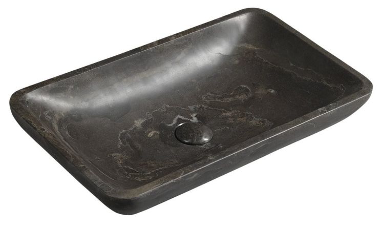 BLOK umywalka kamienna prostokąt 60x11x35 cm, ciemny kamień matowy