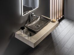 BLOK umywalka kamienna prostokąt 60x11x35 cm, ciemny kamień matowy