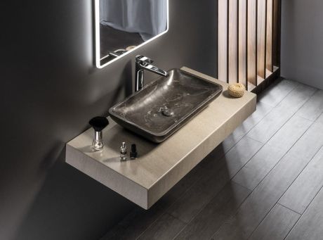 Przejdź do produktu BLOK umywalka kamienna 60x11x35 cm, ciemny kamień, mat