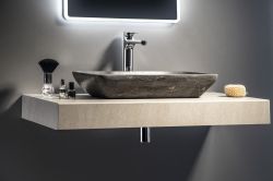 BLOK umywalka kamienna prostokąt 60x11x35 cm, ciemny kamień matowy