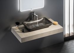 BLOK umywalka kamienna prostokąt 60x11x35 cm, ciemny kamień matowy
