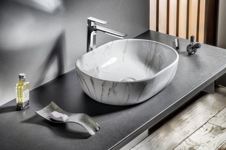 DALMA umywalka ceramiczna 59x42x14 cm, carrara