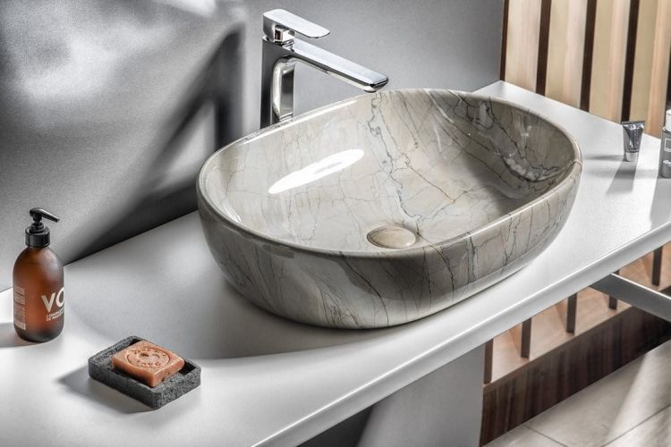 DALMA umywalka ceramiczna 59x42x14 cm, grigio