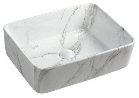 Przejdź do produktu DALMA umywalka ceramiczna nablatowa, 48x38cm, carrara