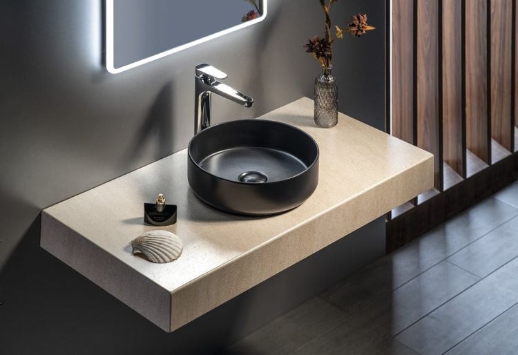 INFINITY ROUND umywalka ceramiczna na blat, średnica 36x12 cm, czarny matowy