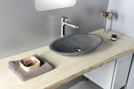 Przejdź do produktu BLOK umywalka kamienna owal 60x11x35 cm, Andezit, matowy kamień