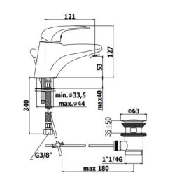 Bateria umywalkowa stojąca 13 cm z korkiem automatycznym Paffoni Duemila DU075CR chrom
