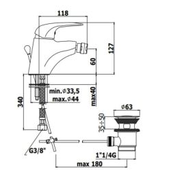 Bateria bidetowa 13 cm z korkiem automatycznym Paffoni Duemila DU135CR chrom