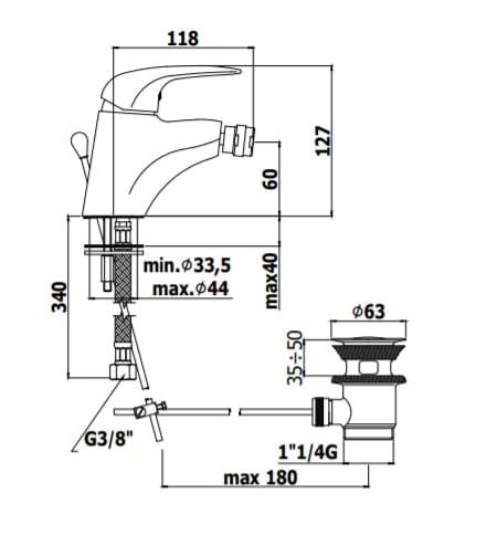 Bateria bidetowa 13 cm z korkiem automatycznym Paffoni Duemila DU135CR chrom