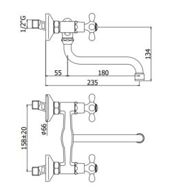 Bateria zlewozmywakowa ścienna Retro bronzo Paffoni Iris IRV161BR