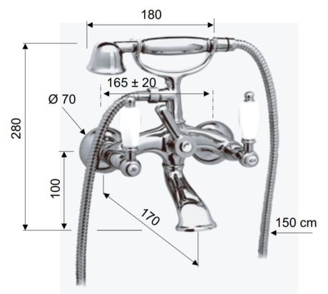 Przejdź do produktu Bateria wannowa Retro ścienna ze słuchawką prysznicową Daniel RT4102CR chrom