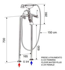 Bateria wannowa Retro podłogowa ze słuchawką prysznicową Daniel RT4102XLCR chrom
