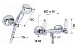 Bateria natryskowa Retro ścienna ze słuchawką prysznicową Daniel RT4433ACR chrom