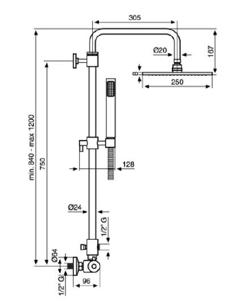 Kolumna prysznicowa z deszczownicą i baterią termostatyczną złoty połysk Emmevi Piper 4530584OR